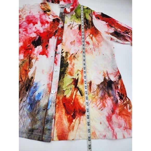 Parsley & Sage Top Watercolor Floral Art to Wear Sculptural Crinkle Gauze 2XL - Picture 6 of 9